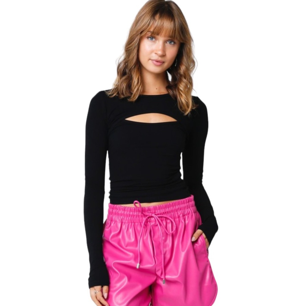 311. Black Chest Cut-Out Long Sleeve Shirt NWT